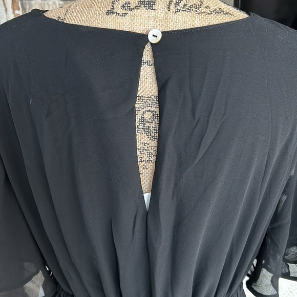 Show Me Your Mumu black chiffon bridesmaid dress full skirt flare short sleeve - Picture 12 of 16